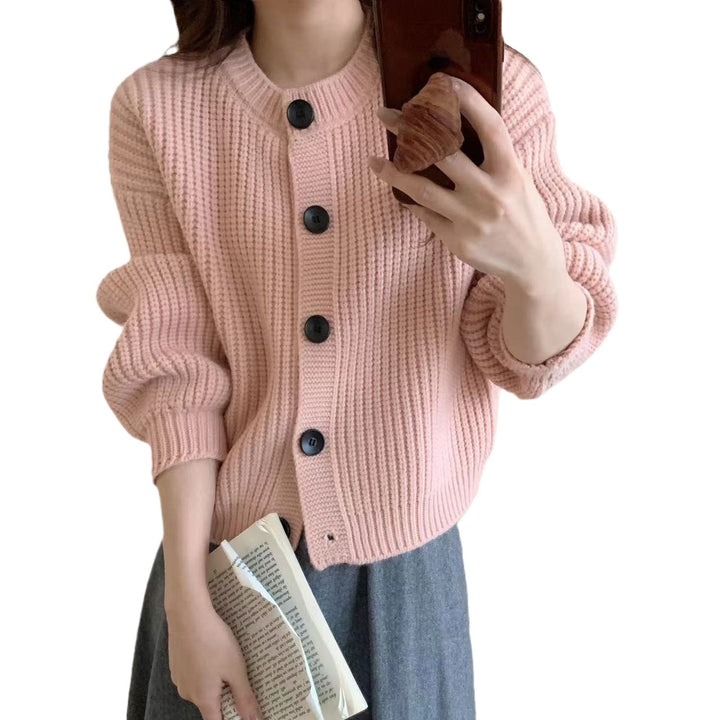 Damen kuschelige Strickjacke mit eleganten Knopfdetails Drune