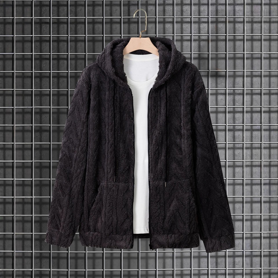 Herren kuschelige Kapuzenjacke aus Teddyfleece mit durchgehendem Reißverschluss und Kängurutaschen Drune