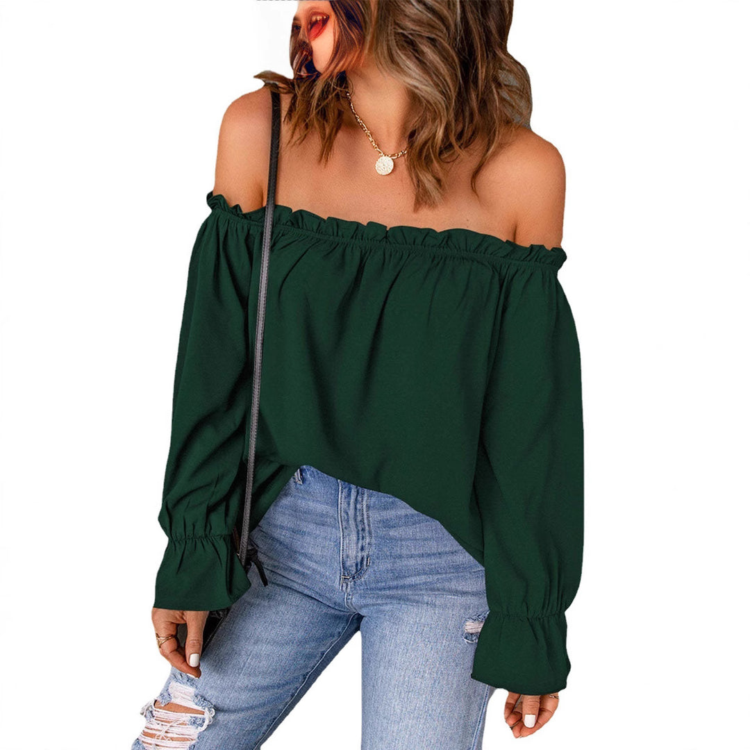 Damen Off-Shoulder Bluse mit Rüschendetails und elastischen Ärmeln Drune