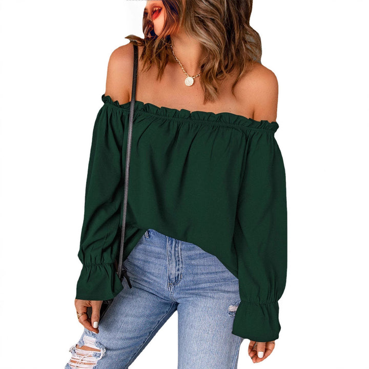 Damen Off-Shoulder Bluse mit Rüschendetails und elastischen Ärmeln Drune