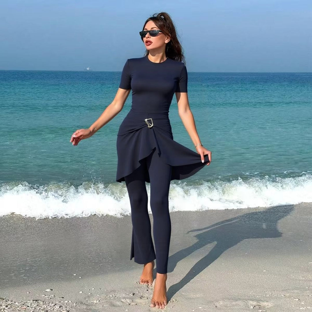 Damen eleganter Schwimmanzug mit asymmetrischem Rock und figurbetonendem Design Drune