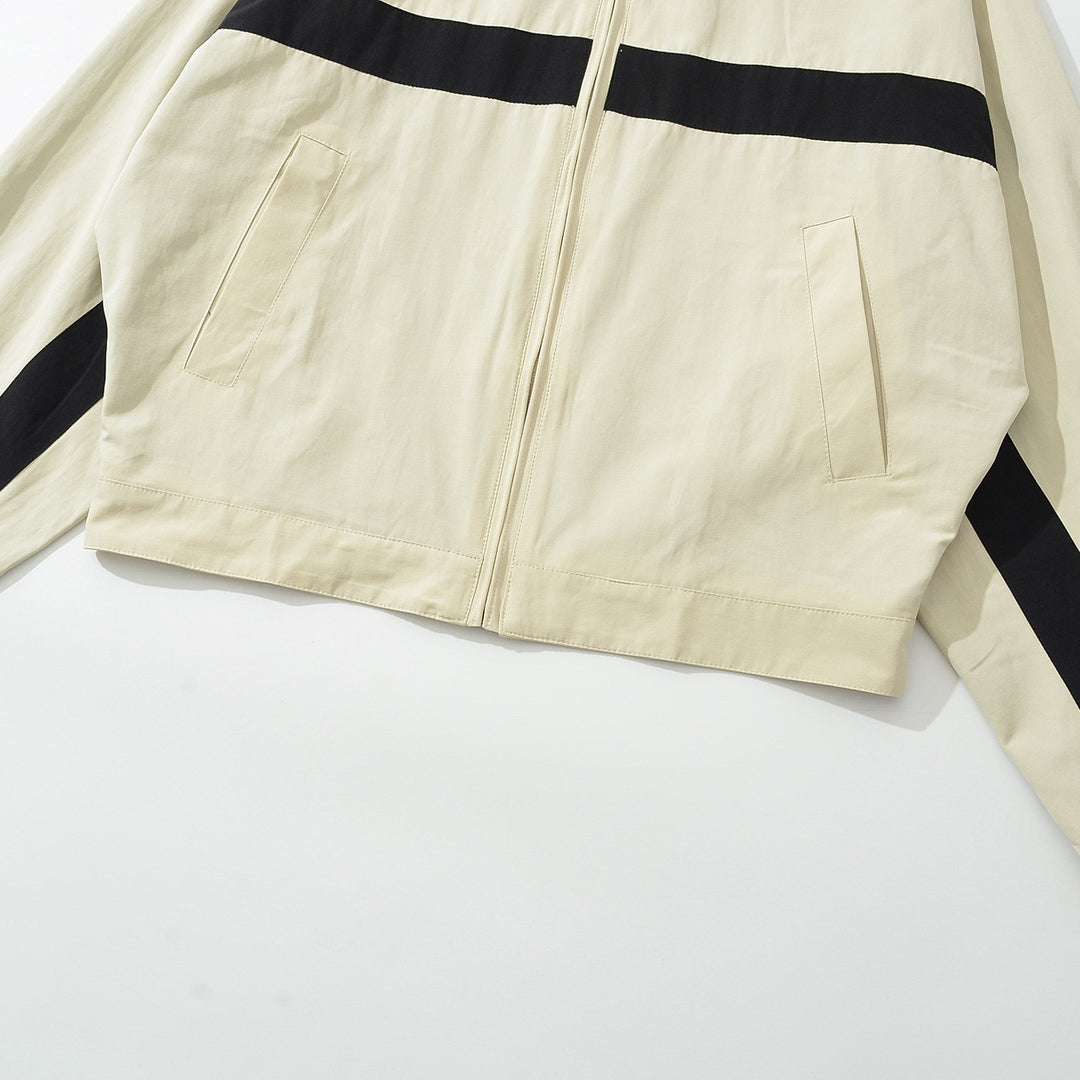 Damen Oversize Trackjacke mit Stehkragen, durchgehendem Reißverschluss und Kontraststreifen Drune