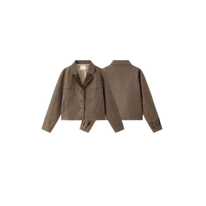 Damen Kurz geschnittene Boxy-Hemdjacke aus Wollmix mit Reverskragen und aufgesetzten Brusttaschen Drune