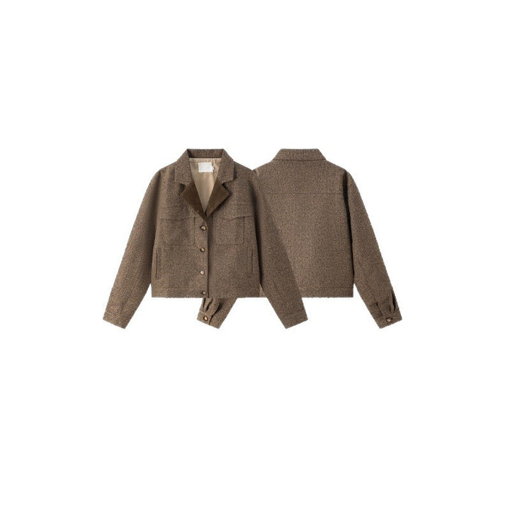Damen Kurz geschnittene Boxy-Hemdjacke aus Wollmix mit Reverskragen und aufgesetzten Brusttaschen Drune