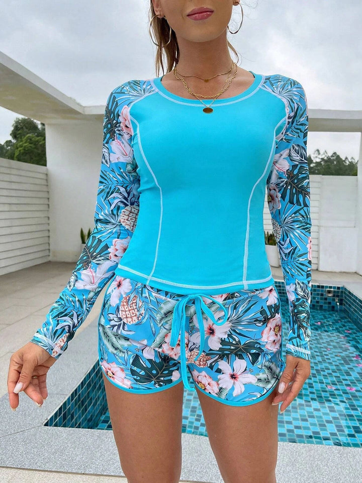 Damen Langarm Surf-Badeanzug mit floralem Muster Drune