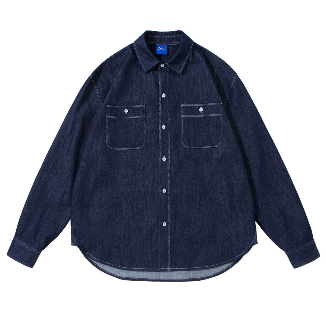 Unisex Oversize-Denim-Hemdjacke mit aufgesetzten Brusttaschen Drune