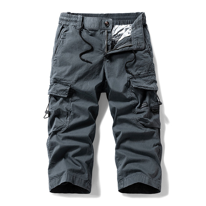 Herren Knielange Cargo-Shorts aus robustem Baumwoll‑Twill mit Elastikbund und Multifachtaschen Drune