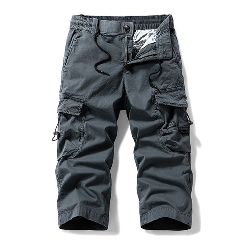 Herren Knielange Cargo-Shorts aus robustem Baumwoll‑Twill mit Elastikbund und Multifachtaschen Drune