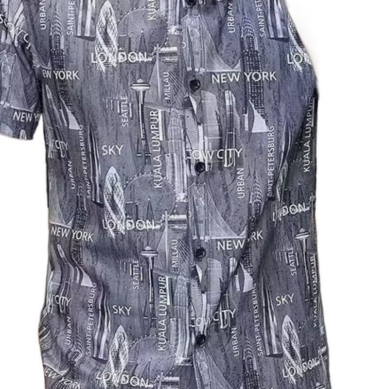 Herren kurzärmliges Hemd mit urbanem Städte-Print Drune