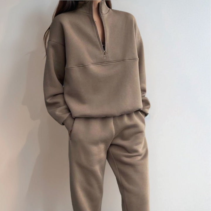 Damen Sportliches Sweatshirt-Set mit hohem Kragen und elastischen Bündchen Drune