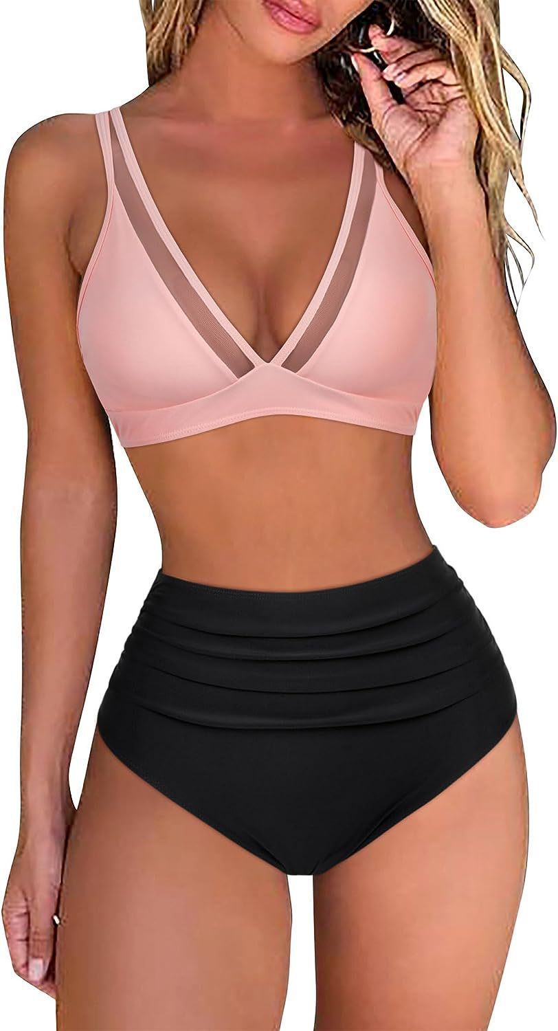Damen Sportliches Bikini-Set mit atmungsaktiver Mesh-Ausschnittherstellung Drune
