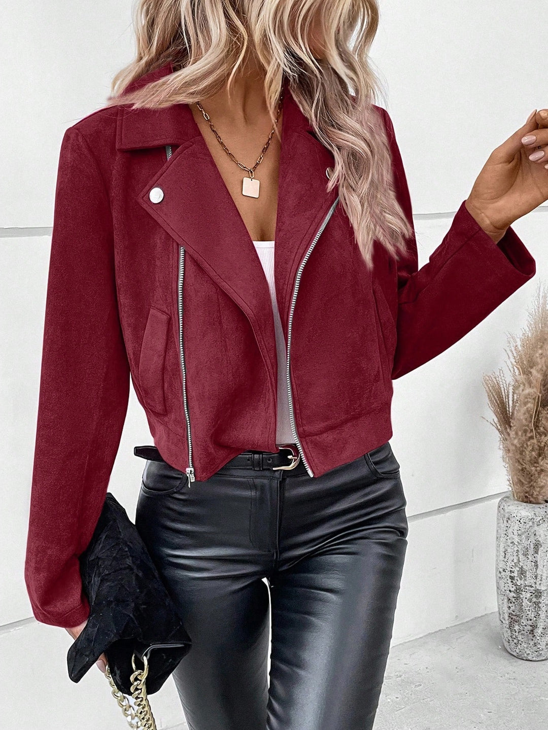Damen Stylische Bikerjacke aus Kunstleder mit asymmetrischem Reißverschluss Drune