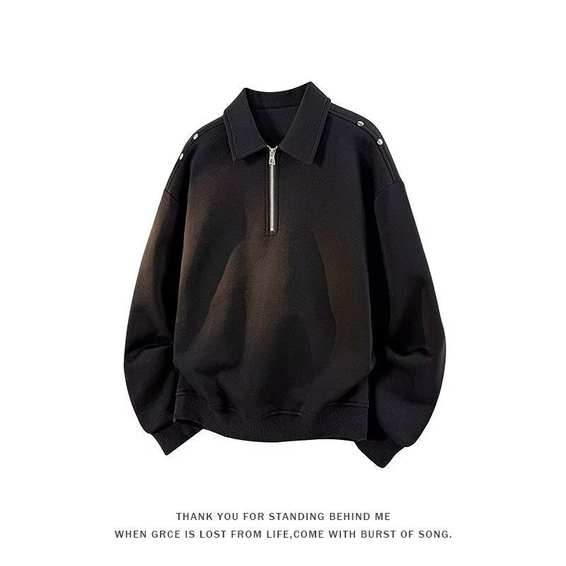 Herren Oversized Sweatshirt mit Reißverschluss-Kragen und Druckknopf-Schulterdetail Drune