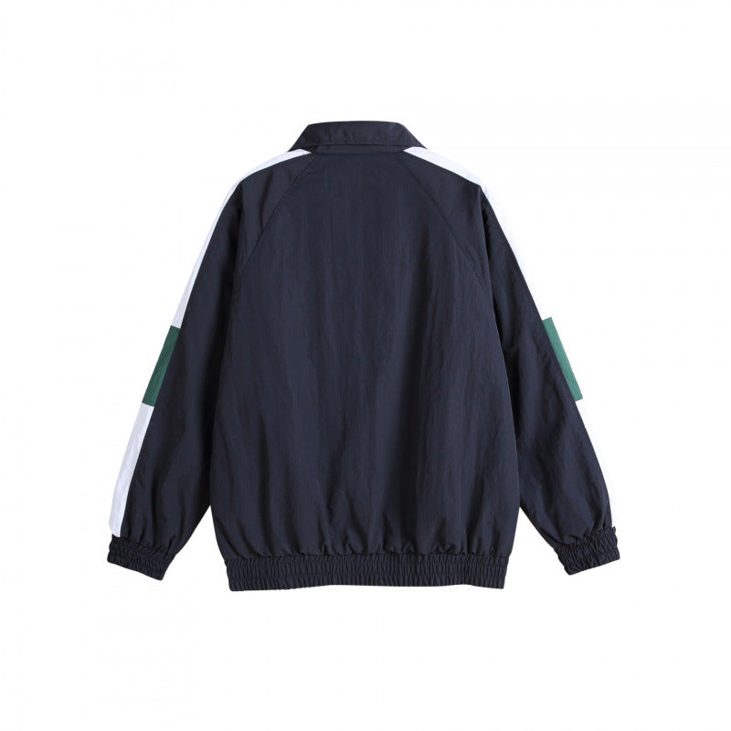 Unisex Retro Sportliche Zip-Trainingsjacke mit Stehkragen, Colorblock-Streifen und elastischem Saum Drune