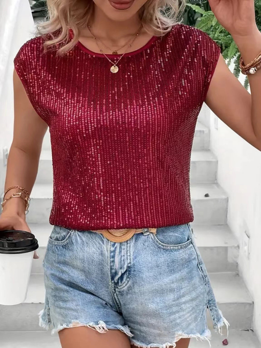 Damen Glitzerndes Oberteil mit lässigem Schnitt Drune