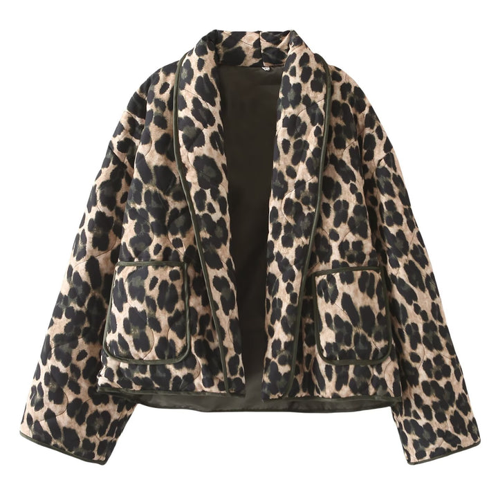 Damen kuschelige Fleecejacke mit Leo-Muster Drune