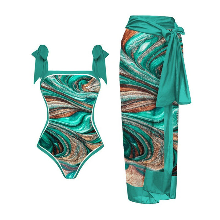 Damen Einteiler Badeanzug mit elegantem Wickelrock und modischen Riemen Drune