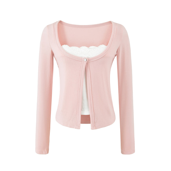 Damen Lagen-Cardigan mit integriertem Spitzen‑Cami und einreihigem Knopfverschluss Drune