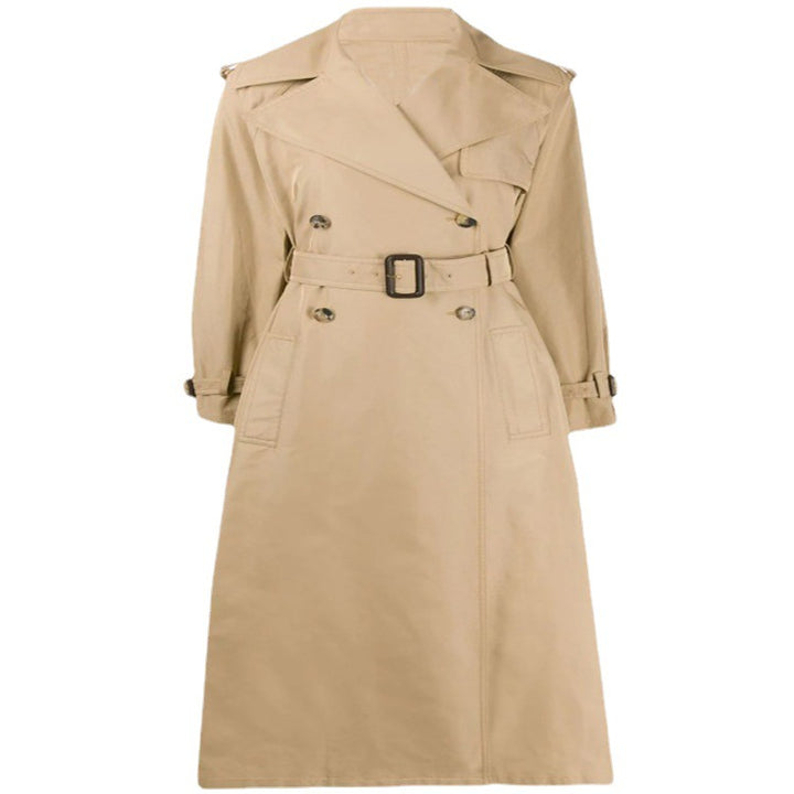Damen Midilanger Trenchcoat im A‑Linien‑Schnitt mit Taillengürtel und Epauletten Drune