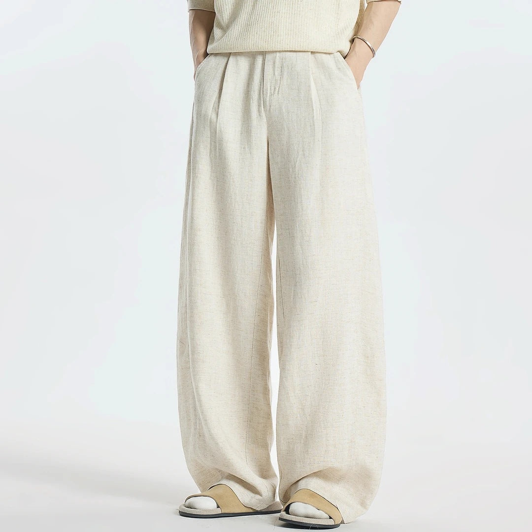Damen Weitgeschnittene Leinenhose mit seitlichen Taschen Drune