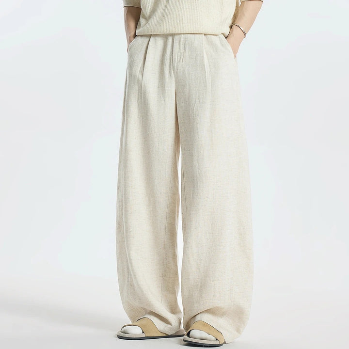 Damen Weitgeschnittene Leinenhose mit seitlichen Taschen Drune