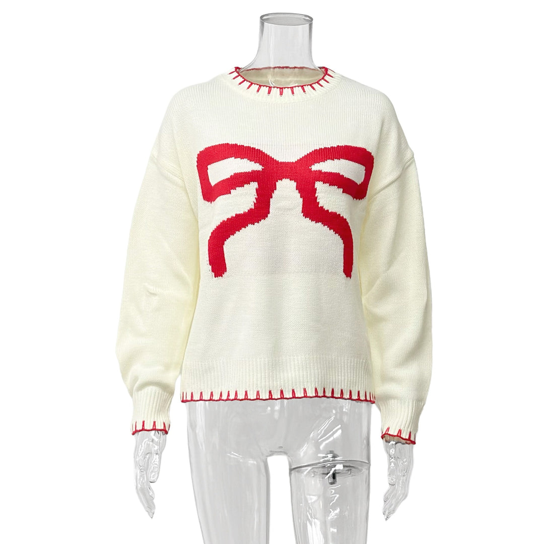 Damen lässiger Pullover mit auffälliger Schleifenstickerei Drune