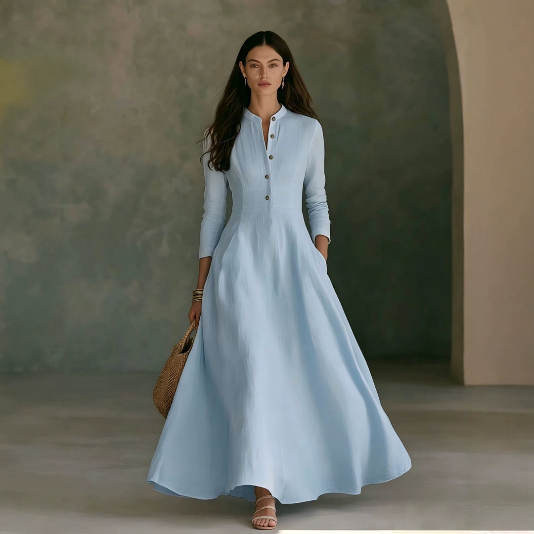 Damen Elegantes Langarm Maxikleid Drune