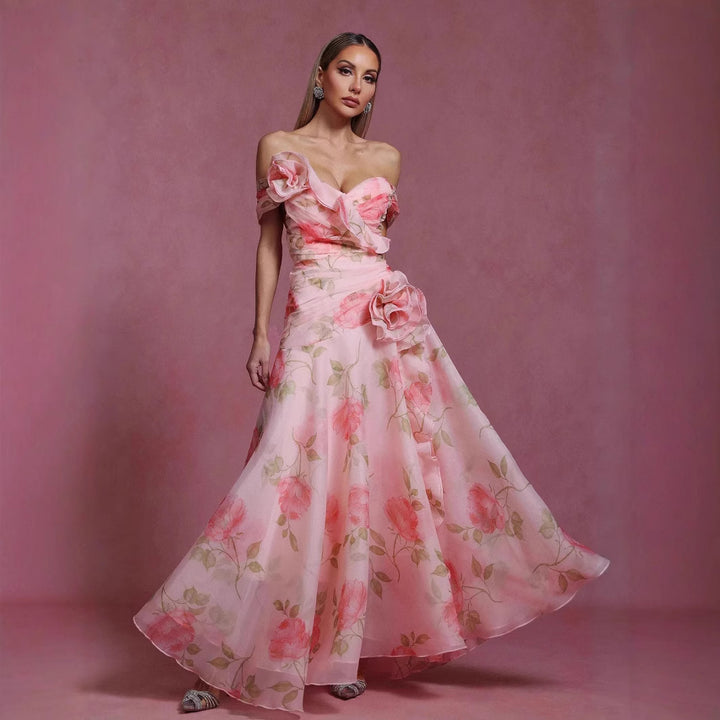 Damen Elegant fließendes Maxikleid mit romantischem Blumenmuster Drune