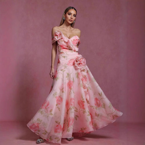 Damen Elegant fließendes Maxikleid mit romantischem Blumenmuster Drune