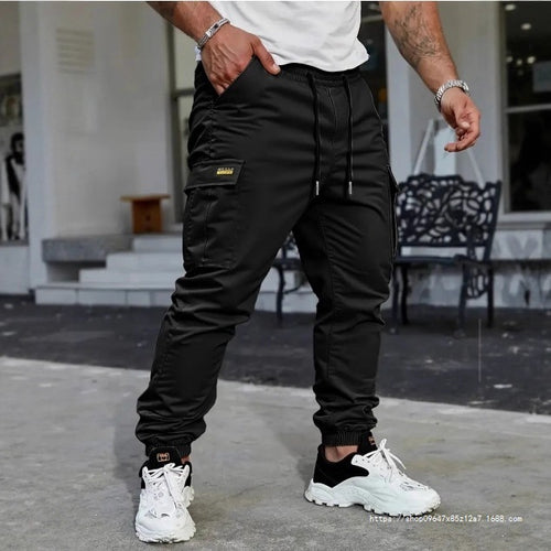 Herren Tapered Utility-Cargohose mit Tunnelzugbund, elastischen Bündchen und Mehrfachtaschen Drune