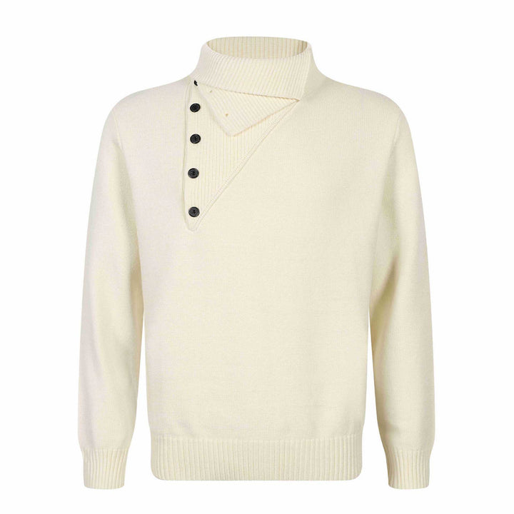 Herren Strickpullover mit asymmetrischer Knopfleiste und hohem Stehkragen Drune