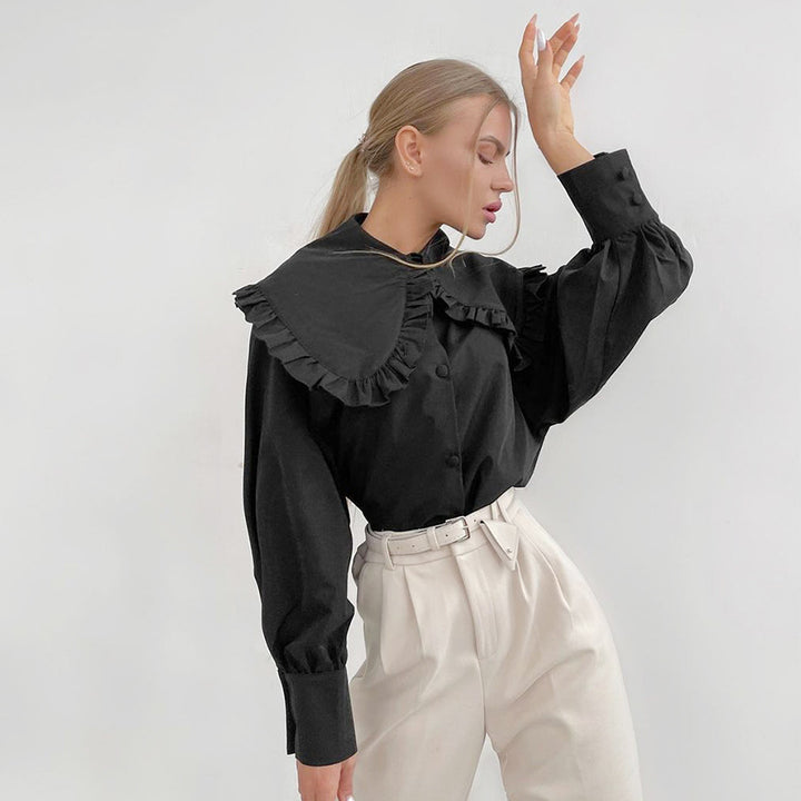 Damen Elegante Bluse mit voluminösen Ärmeln und Rüschensaum Drune