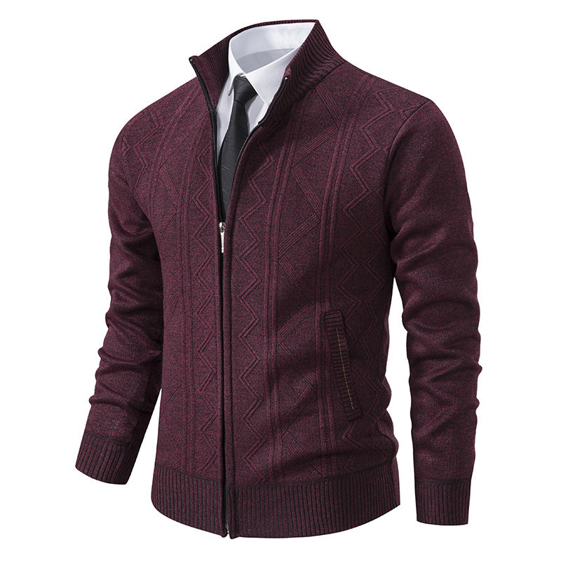 Herren nan Strickjacke mit Reißverschluss, Stehkragen und strukturierter Zopfmuster-Optik Drune