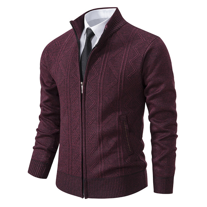 Herren nan Strickjacke mit Reißverschluss, Stehkragen und strukturierter Zopfmuster-Optik Drune