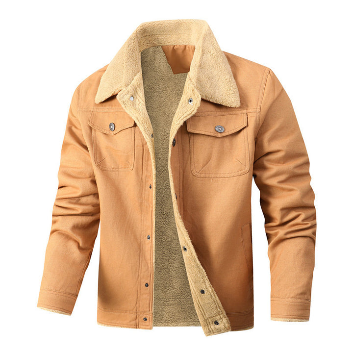 Herren Sherpa-gefütterte Canvas-Jacke mit Hemdkragen Drune