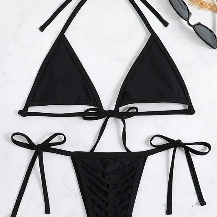 Damen Triangel-Bikini-Set mit geflochtenem Höschen und verstellbaren Trägern Drune