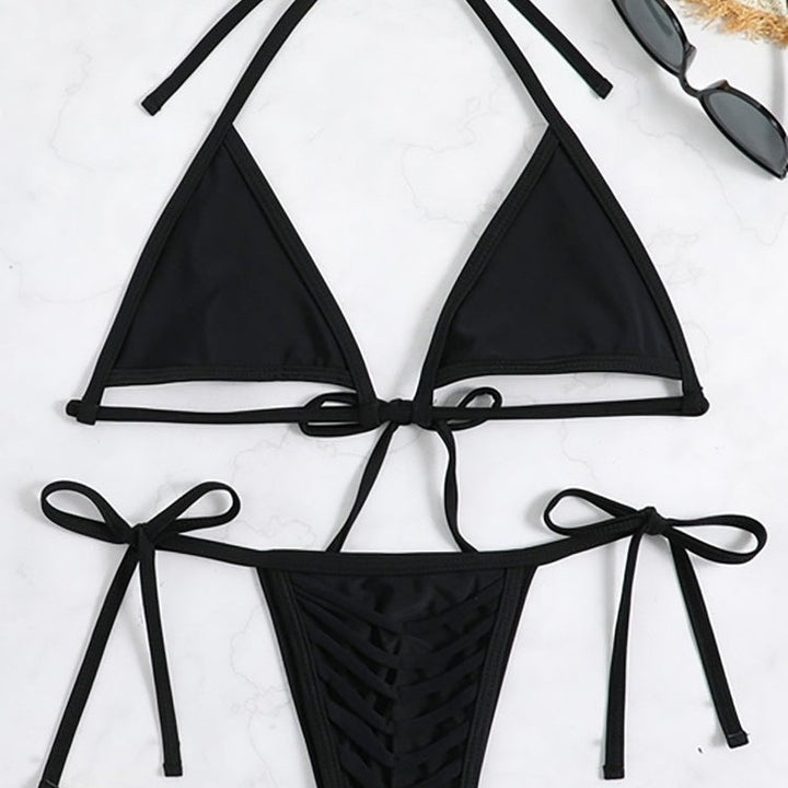 Damen Triangel-Bikini-Set mit geflochtenem Höschen und verstellbaren Trägern Drune