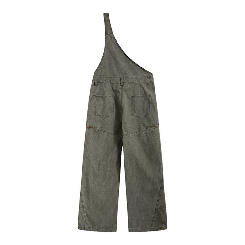 Damen Weite Latzhose mit asymmetrischem Träger und Multi-Taschen Drune