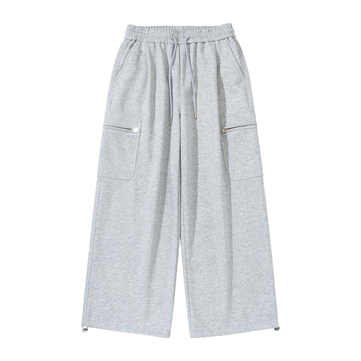 Damen Weite Cropped-Sweathose mit Tunnelzug, Cargo-Taschen und Reißverschluss-Details Drune