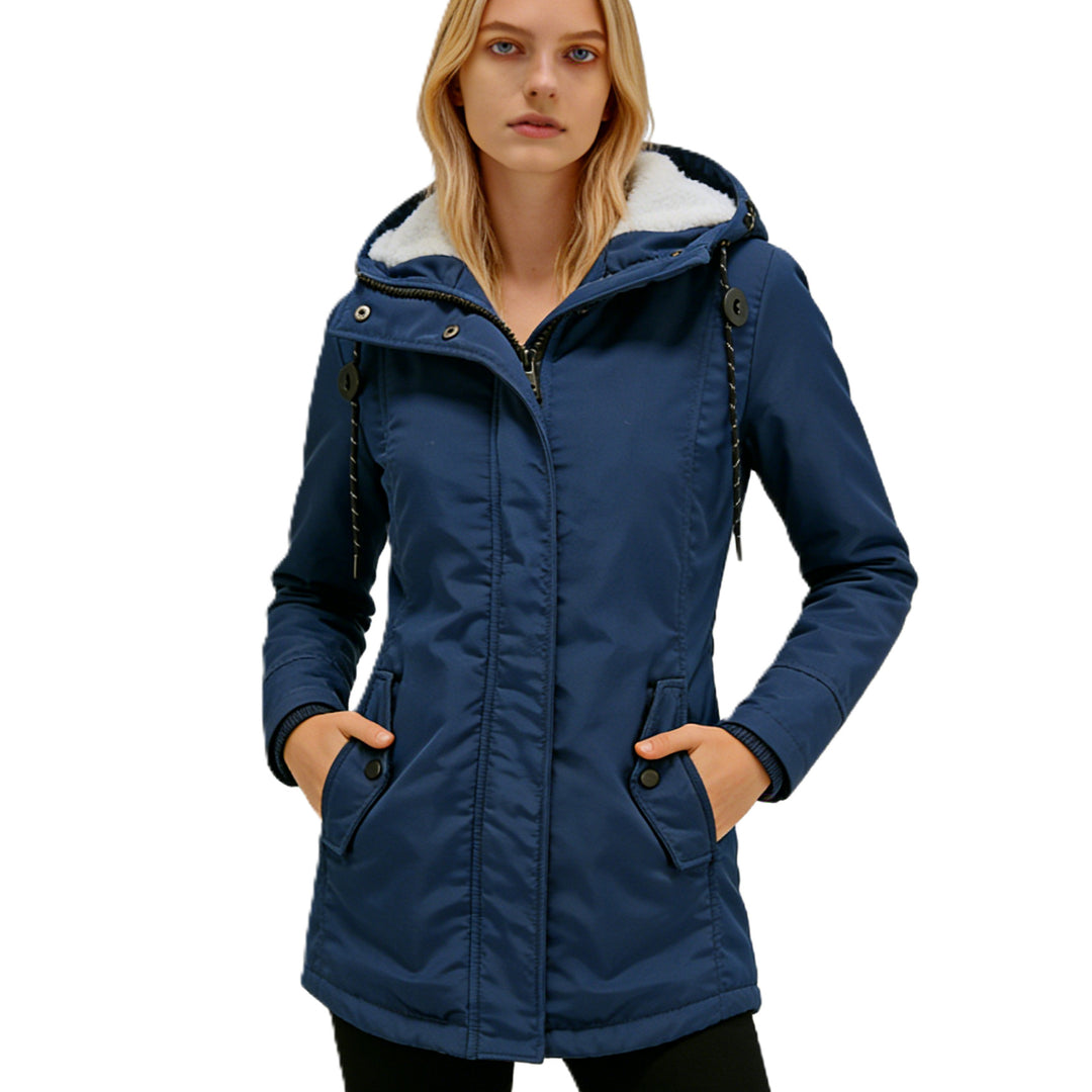 Damen Wasserabweisender Parka mit Teddyfutter, Kapuze und Taillierter Passform Drune