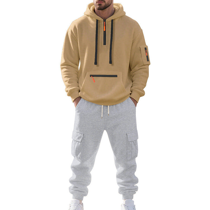 Herren Zweiteiliger Performance-Jogginganzug mit Kapuzen-Hoodie, wasserabweisenden Reißverschlüssen und Cargo-Jogger Drune