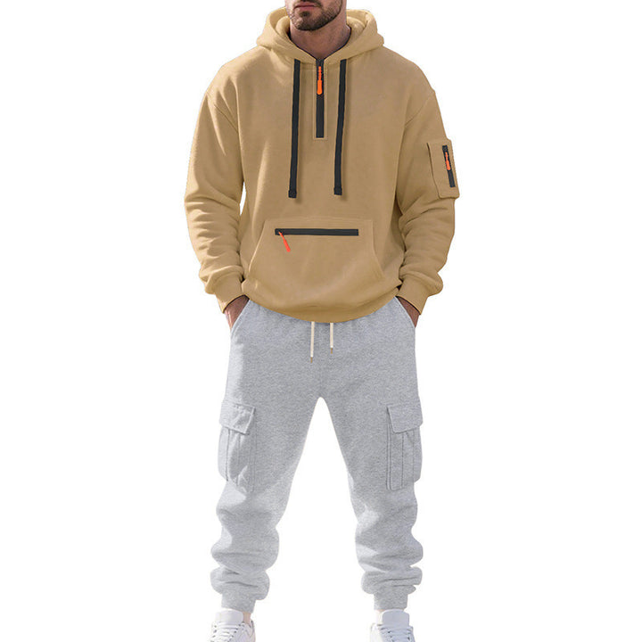 Herren Zweiteiliger Performance-Jogginganzug mit Kapuzen-Hoodie, wasserabweisenden Reißverschlüssen und Cargo-Jogger Drune