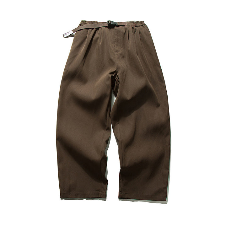Herren Weitgeschnittene Relaxed-Hose mit elastischem Bund, Bundfalten und integriertem Webgürtel Drune