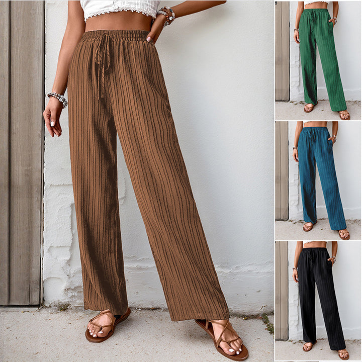 Damen Weite Sommerhose aus leichtem Crinkle‑Stoff mit elastischem Bund und Tunnelzug Drune