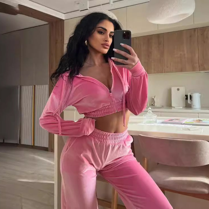 Damen cropped Fleece-Loungewear-Set Drune