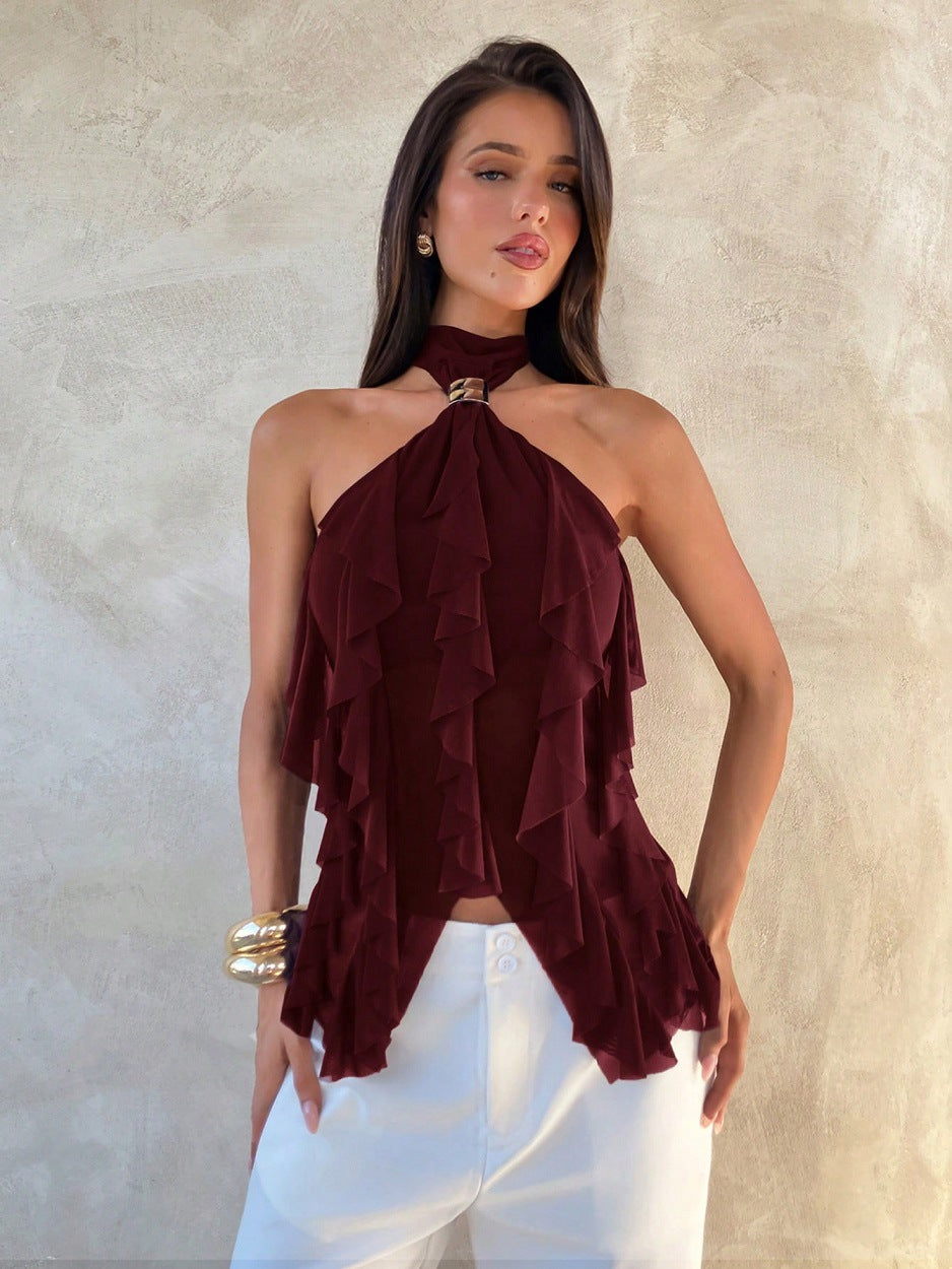 Damen Top mit asymmetrischem Schnitt und dekorativen Rüschen Drune