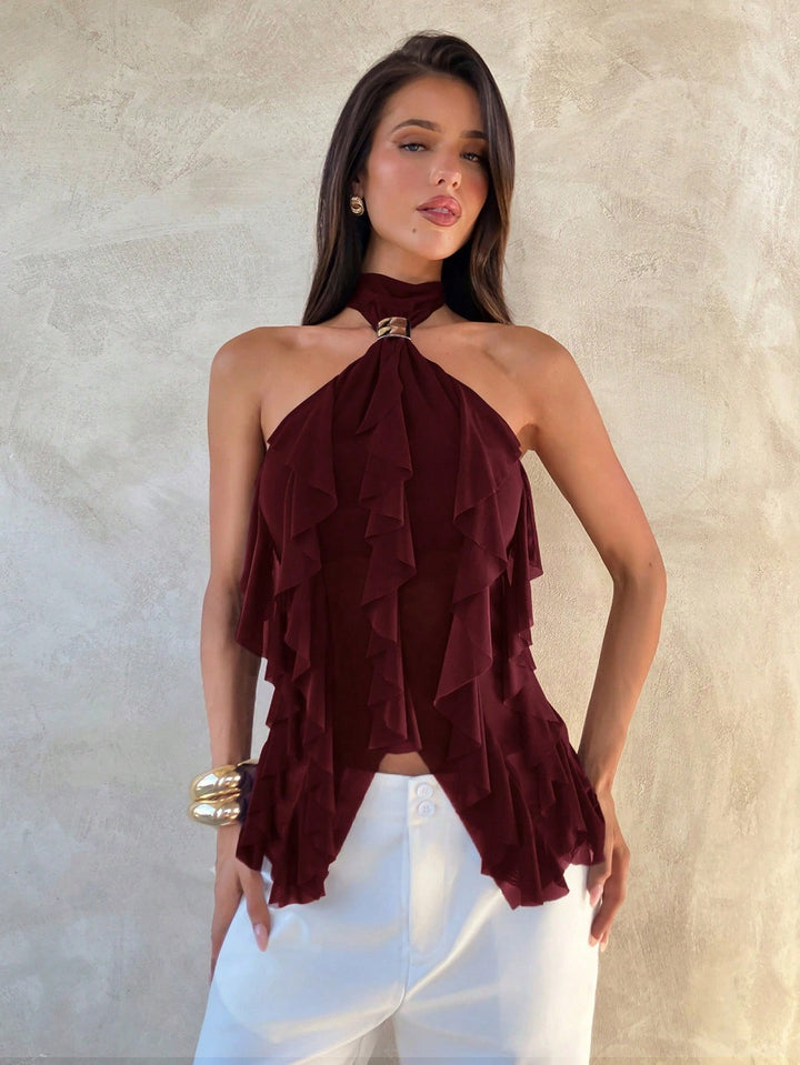 Damen Top mit asymmetrischem Schnitt und dekorativen Rüschen Drune
