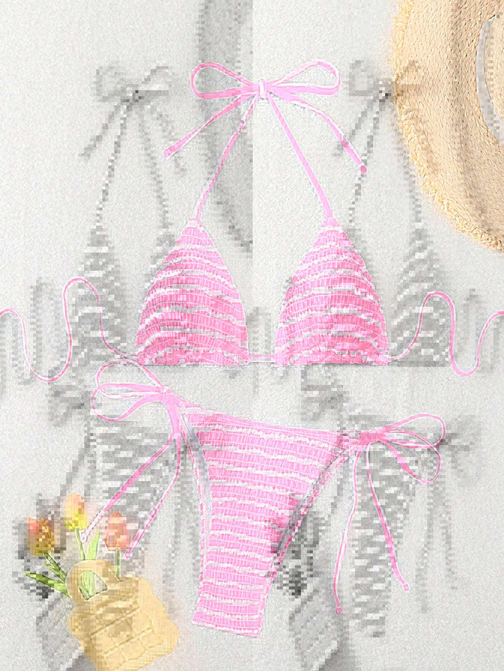 Damen Triangel-Bikini mit feinem Streifenmuster und raffinierten Bindebändern Drune