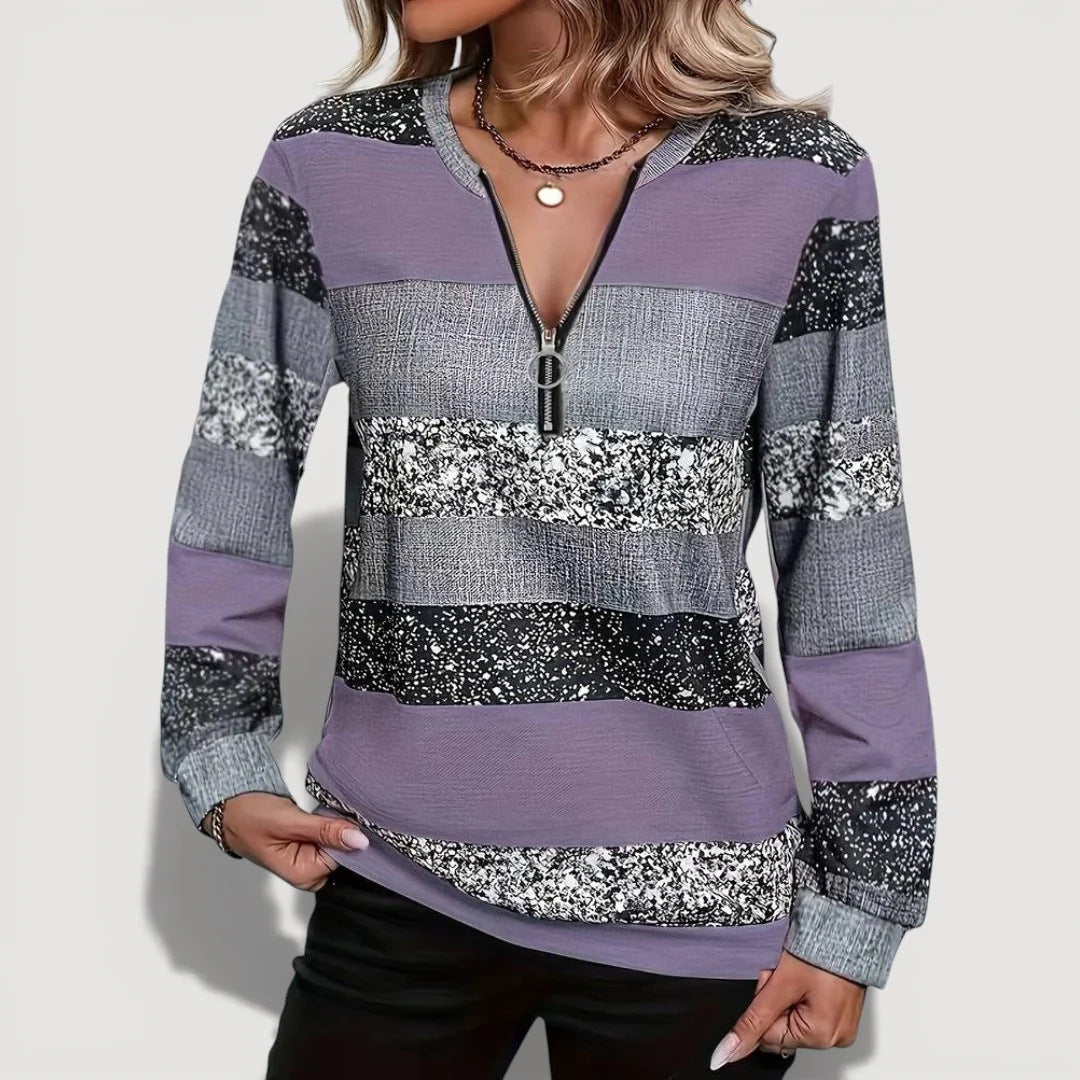 Damen Modischer Zip-Pullover mit grafischem Muster