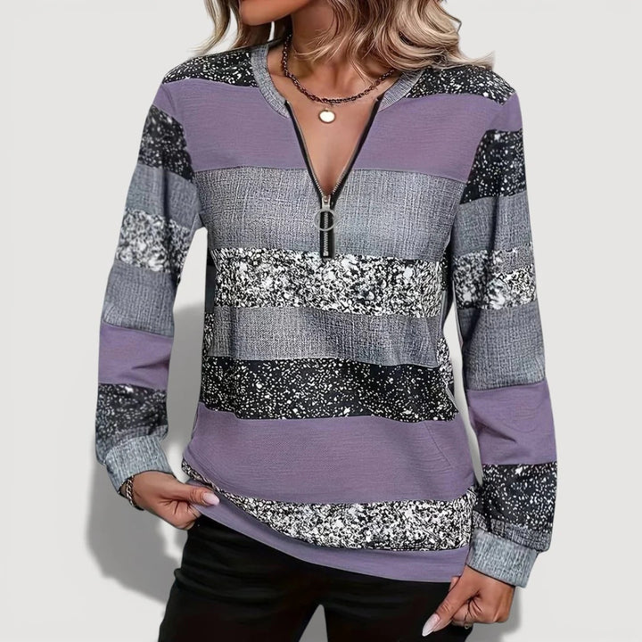 Damen Modischer Zip-Pullover mit grafischem Muster
